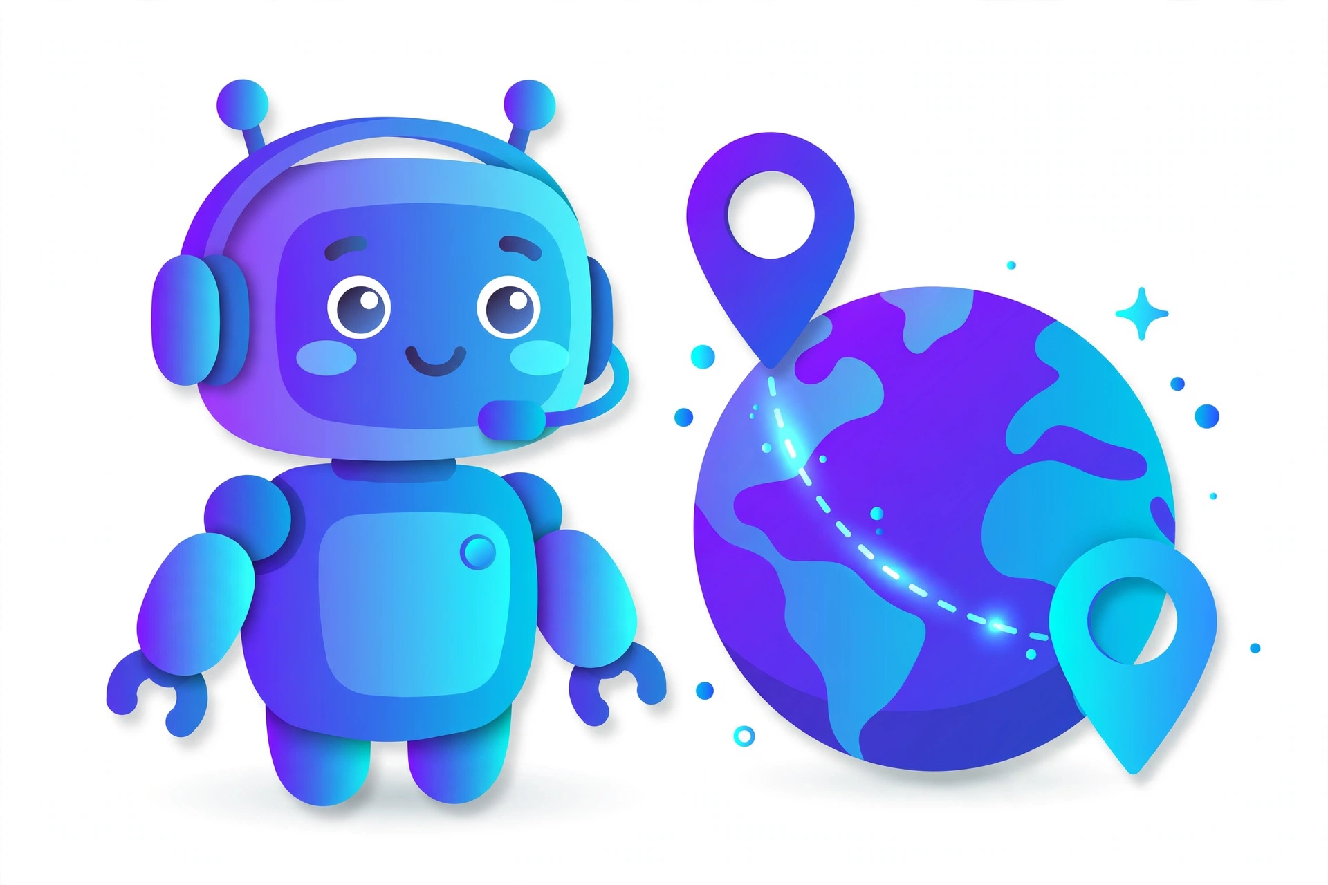 Seiko Digital's robot mascot wearing a headset, connecting Pakistan and North America across a globe