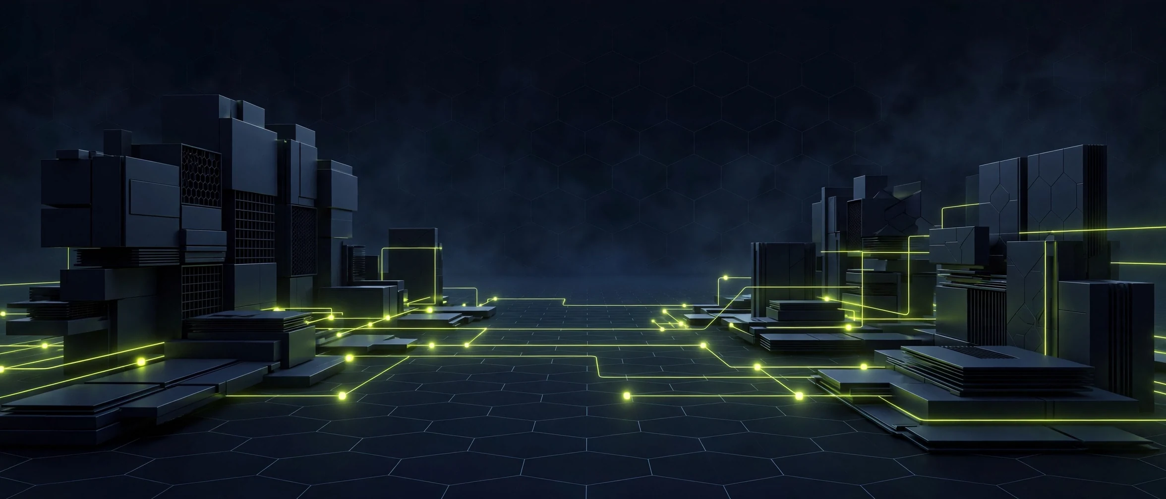 Server racks with status lights beside a wall of infrastructure monitoring dashboards